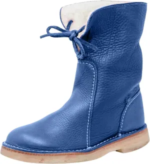 Snow Boots for Women Mid Calf,Warm Fur Lined Winter Boots Casual Lace Up Wide Calf Boots Waterproof Leather Boots