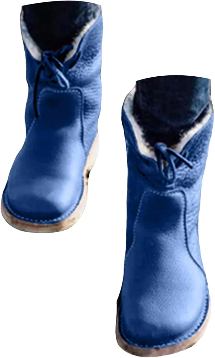 Snow Boots for Women Mid Calf,Warm Fur Lined Winter Boots Casual Lace Up Wide Calf Boots Waterproof Leather Boots