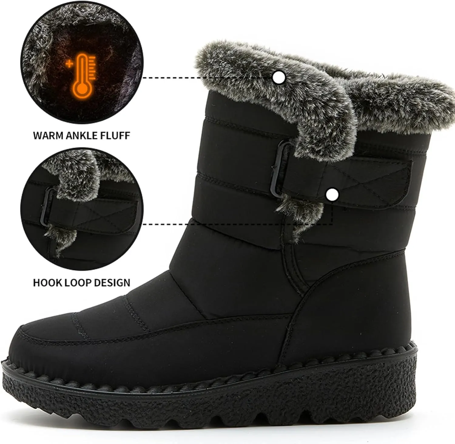 Snow Boots for Women Platform Boots Round Toe Waterproof Fabric Flat Heel Warm Winter Sticky Paste Mid Calf Snow Boot