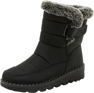 Snow Boots for Women Platform Boots Round Toe Waterproof Fabric Flat Heel Warm Winter Sticky Paste Mid Calf Snow Boot