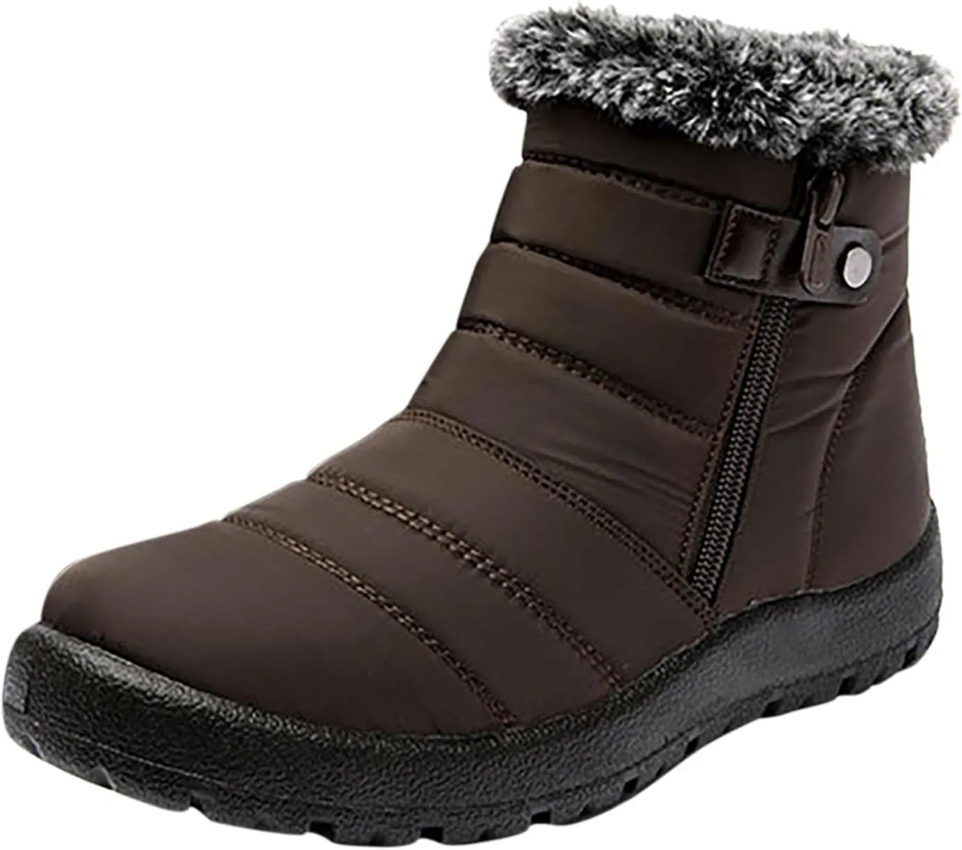 Snow Boots Womens Winter Ankle Boots for Ladies Fleece Lined Warm Booties Thickening Shoes Water Proof Zip Up Flat Sneakers Anti-Slip Outdoor Booties Comfortable Slip On Mid Calf Boots