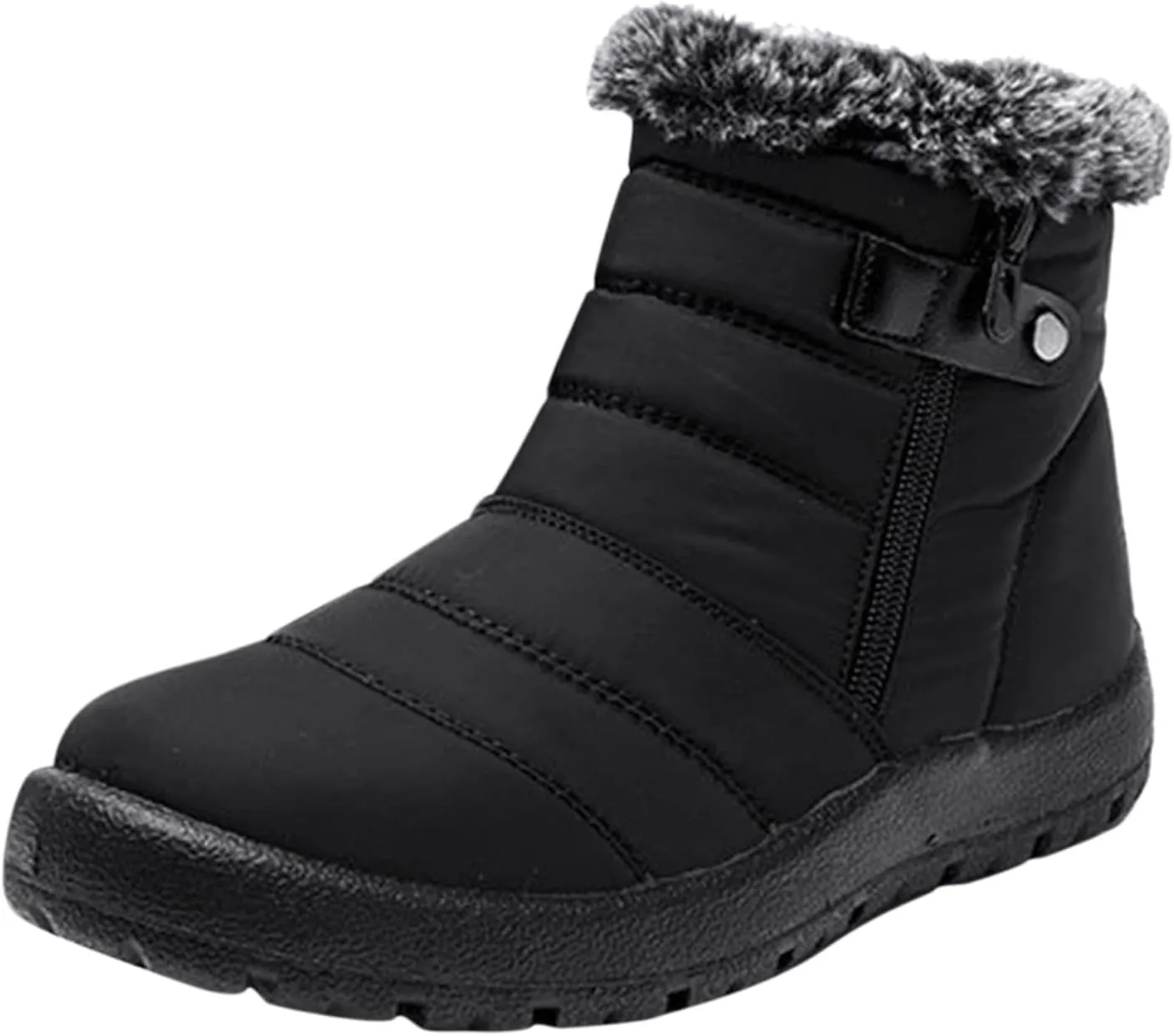 Snow Boots Womens Winter Ankle Boots for Ladies Fleece Lined Warm Booties Thickening Shoes Water Proof Zip Up Flat Sneakers Anti-Slip Outdoor Booties Comfortable Slip On Mid Calf Boots
