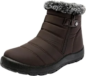 Snow Boots Womens Winter Ankle Boots for Ladies Fleece Lined Warm Booties Thickening Shoes Water Proof Zip Up Flat Sneakers Anti-Slip Outdoor Booties Comfortable Slip On Mid Calf Boots