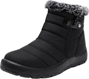 Snow Boots Womens Winter Ankle Boots for Ladies Fleece Lined Warm Booties Thickening Shoes Water Proof Zip Up Flat Sneakers Anti-Slip Outdoor Booties Comfortable Slip On Mid Calf Boots