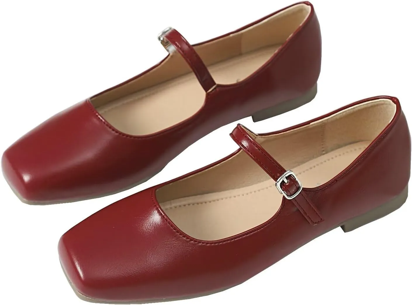 Stunner Mary Jane Flats for Women Classical Square Toe Ballet Flats Soft One Line Buckle Strap Flats