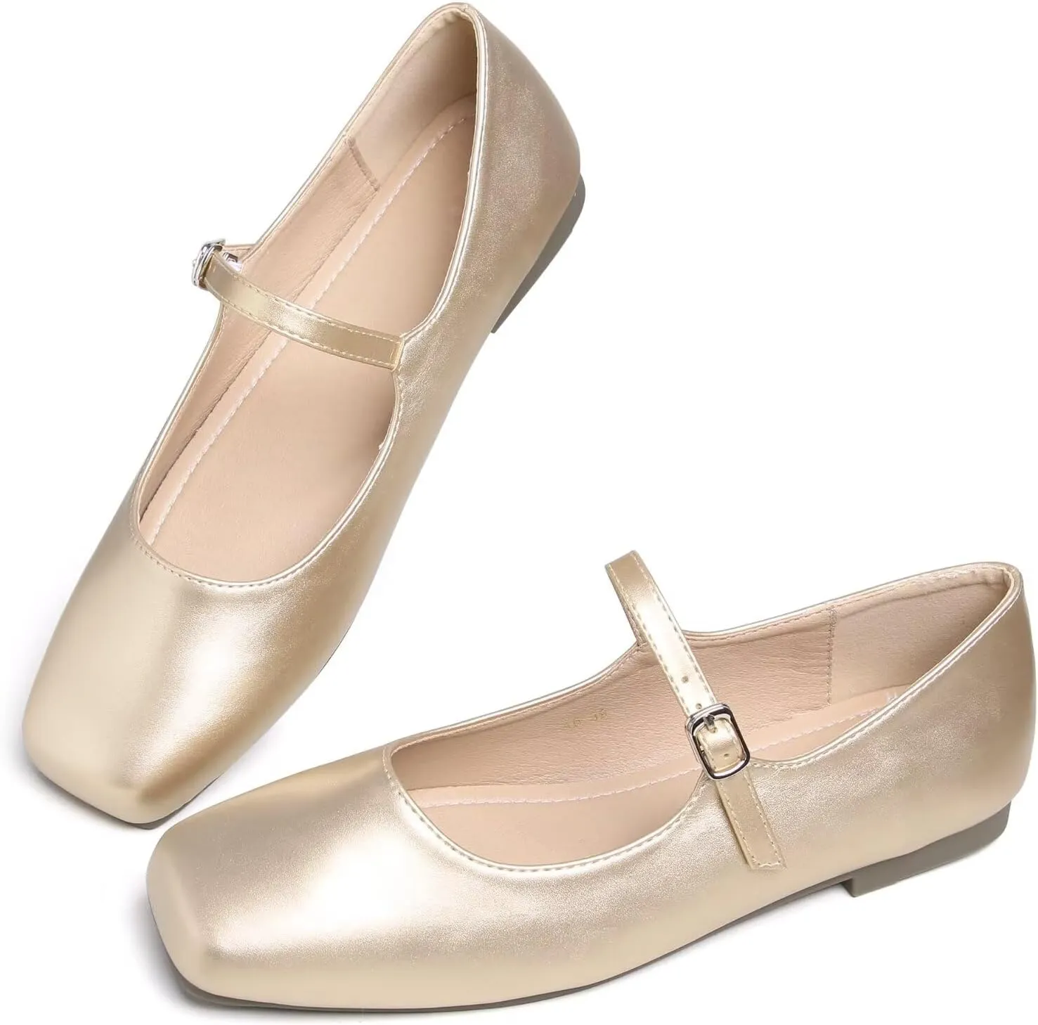 Stunner Mary Jane Flats for Women Classical Square Toe Ballet Flats Soft One Line Buckle Strap Flats