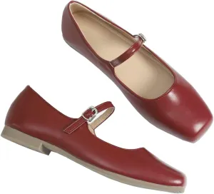 Stunner Mary Jane Flats for Women Classical Square Toe Ballet Flats Soft One Line Buckle Strap Flats