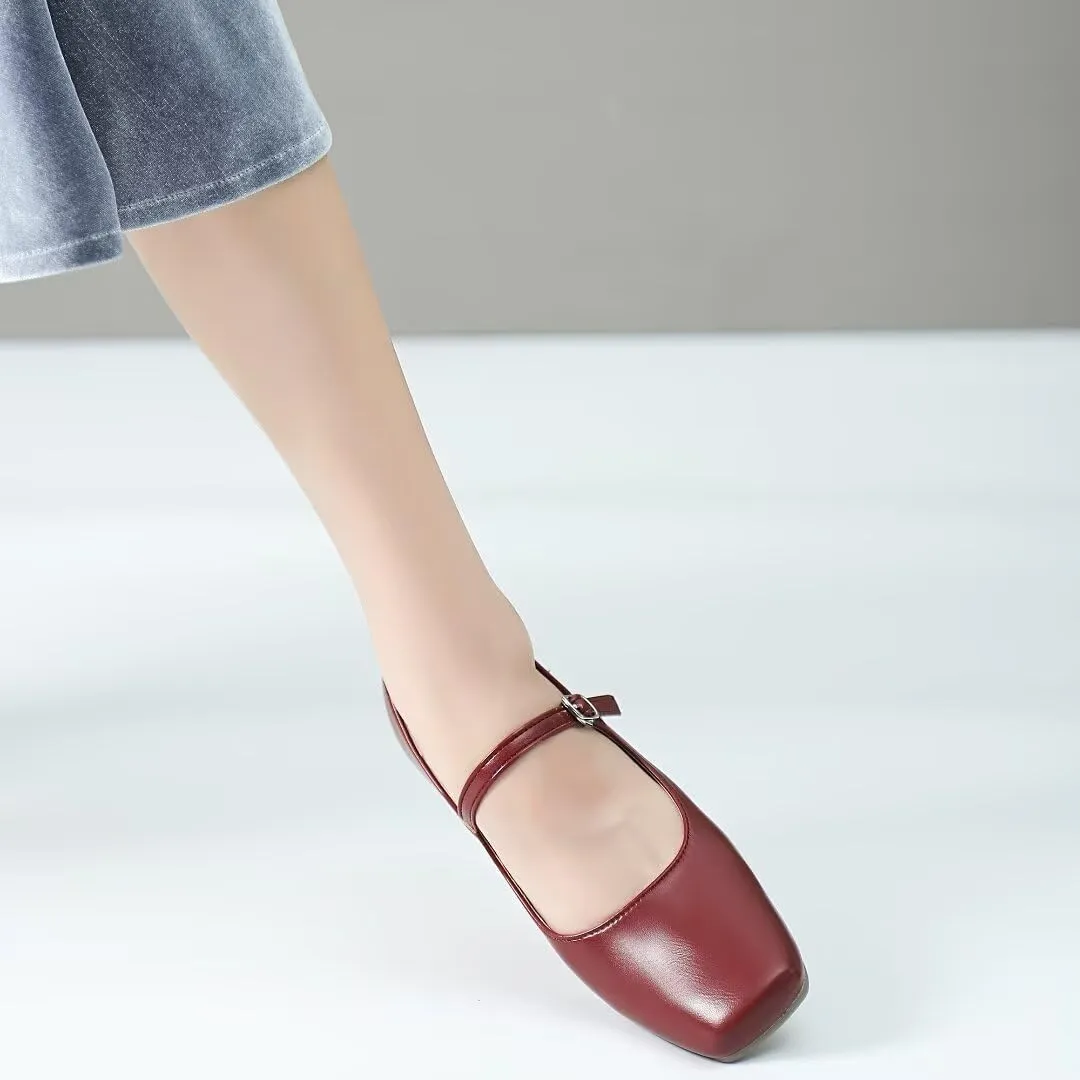 Stunner Mary Jane Flats for Women Classical Square Toe Ballet Flats Soft One Line Buckle Strap Flats