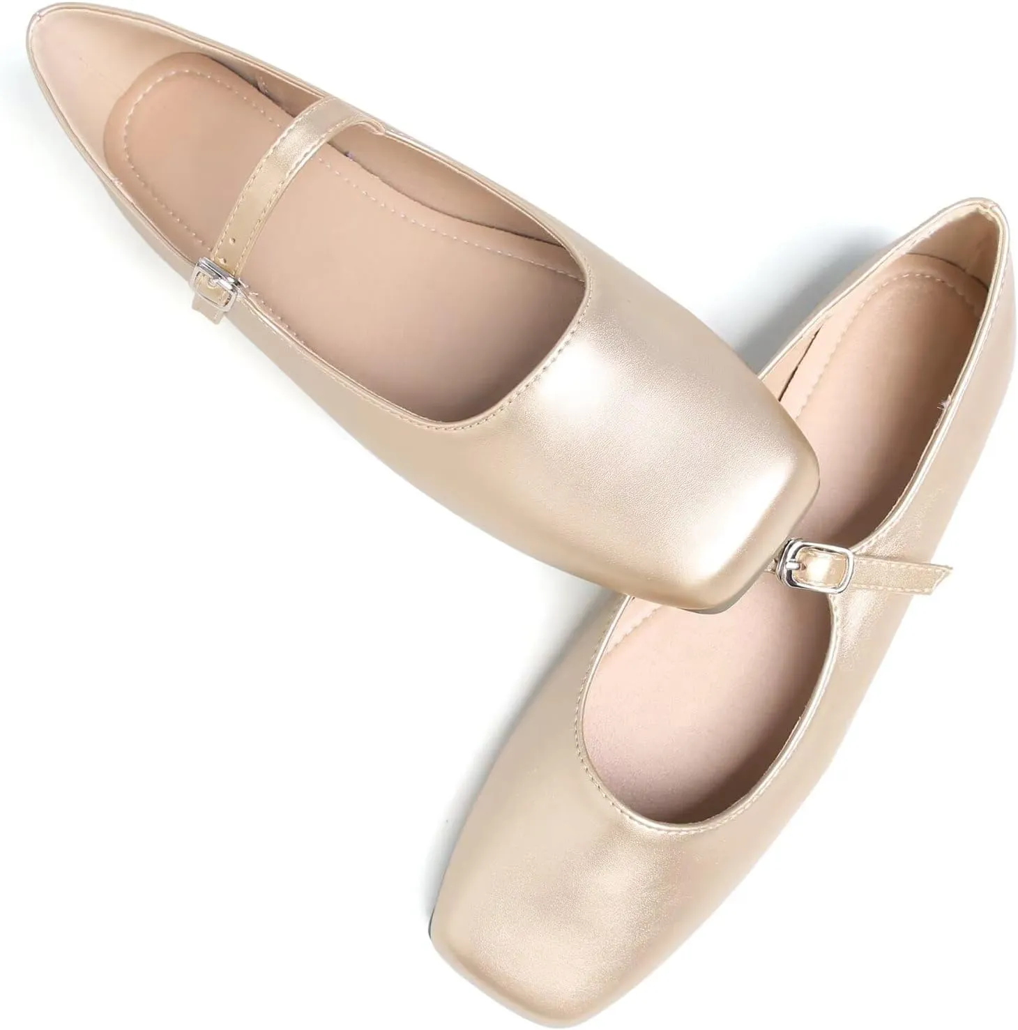 Stunner Mary Jane Flats for Women Classical Square Toe Ballet Flats Soft One Line Buckle Strap Flats