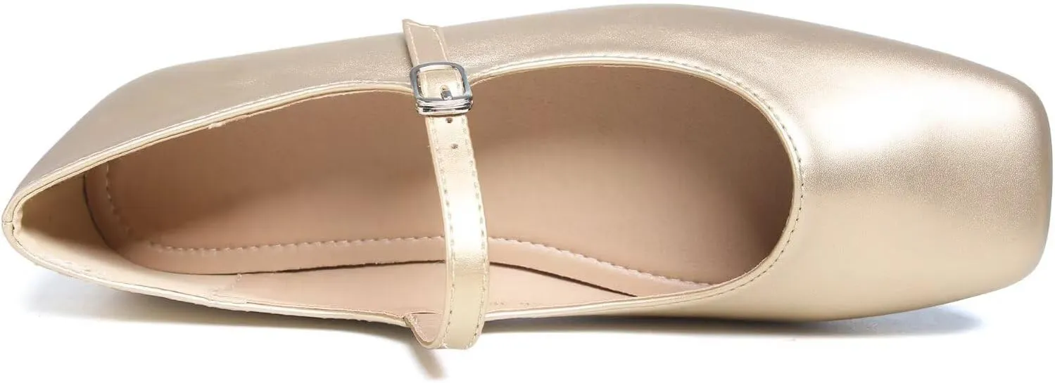 Stunner Mary Jane Flats for Women Classical Square Toe Ballet Flats Soft One Line Buckle Strap Flats