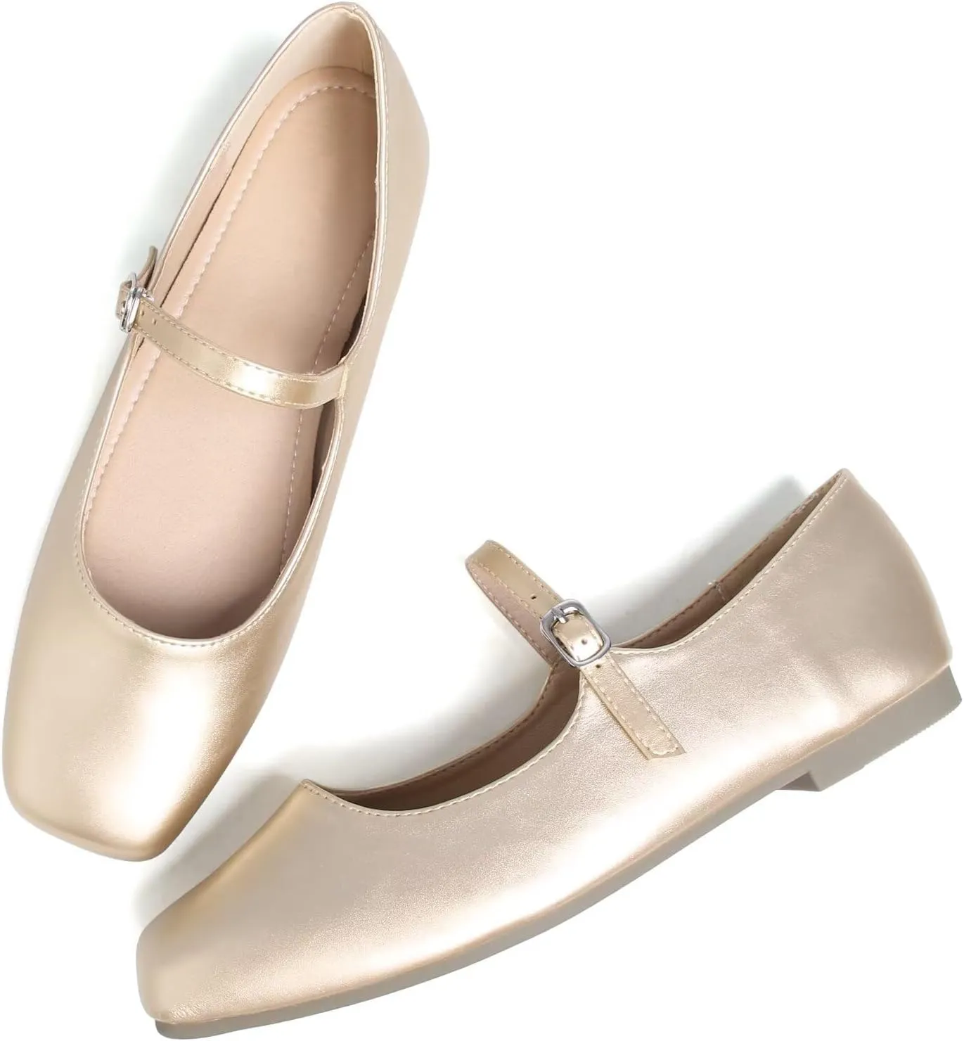Stunner Mary Jane Flats for Women Classical Square Toe Ballet Flats Soft One Line Buckle Strap Flats