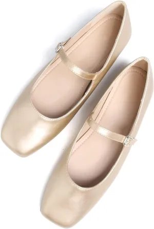 Stunner Mary Jane Flats for Women Classical Square Toe Ballet Flats Soft One Line Buckle Strap Flats