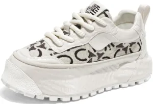 Stylish Print Platform Breathable Shoes for Comfort & Durability Men's Chunky Sole Sneakers Lace-Up Dad Shoes