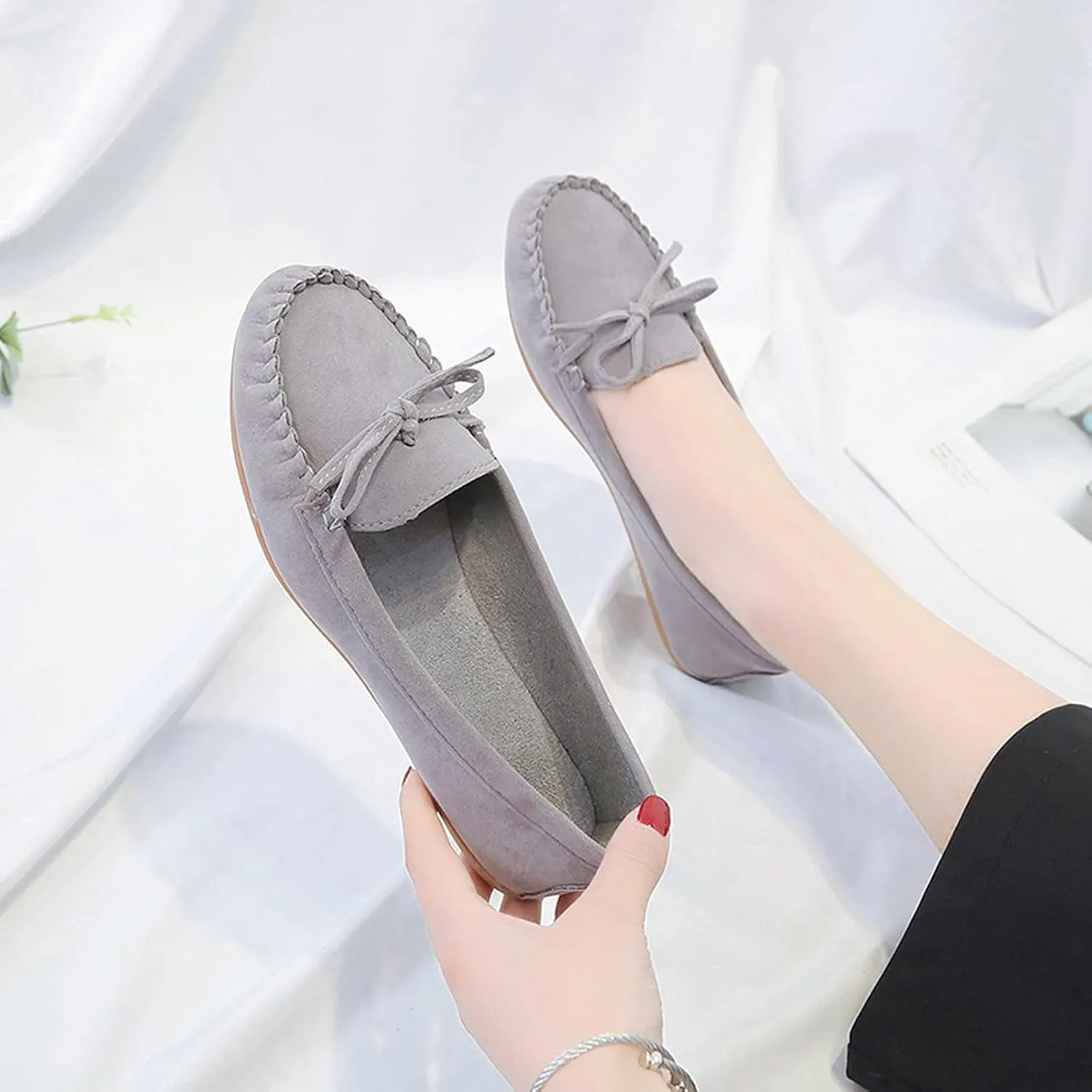 SuanlaTDS Ballet Shoes Foldable Flat Dance Shoes Party Roll Travel Slipper Women Portable Women's Slipper Indoor Outdoor Slippers Women Leopard (Grey-c, 9)