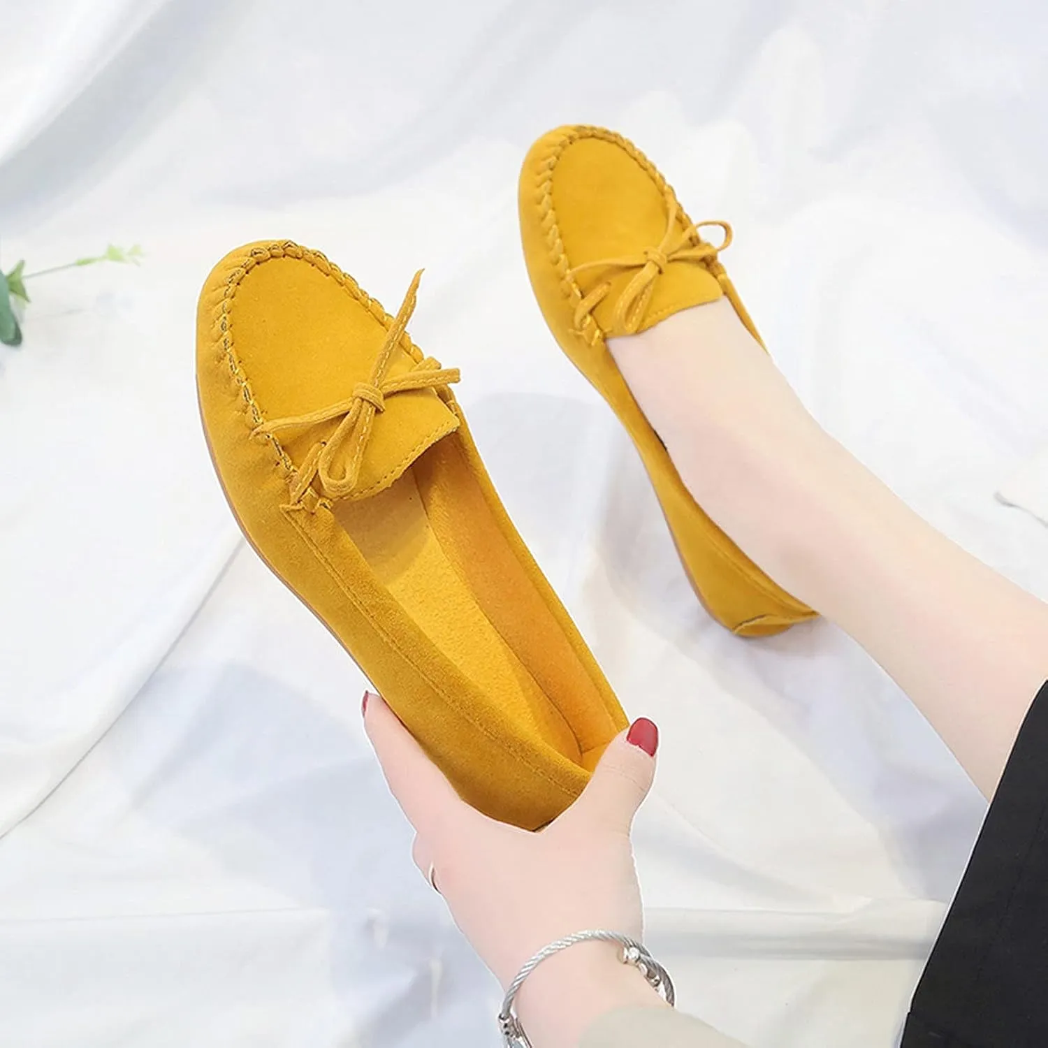SuanlaTDS Ballet Shoes Foldable Flat Dance Shoes Party Roll Travel Slipper Women Portable Women's Slipper Indoor Outdoor Slippers Women Leopard (Yellow-c, 7.5)