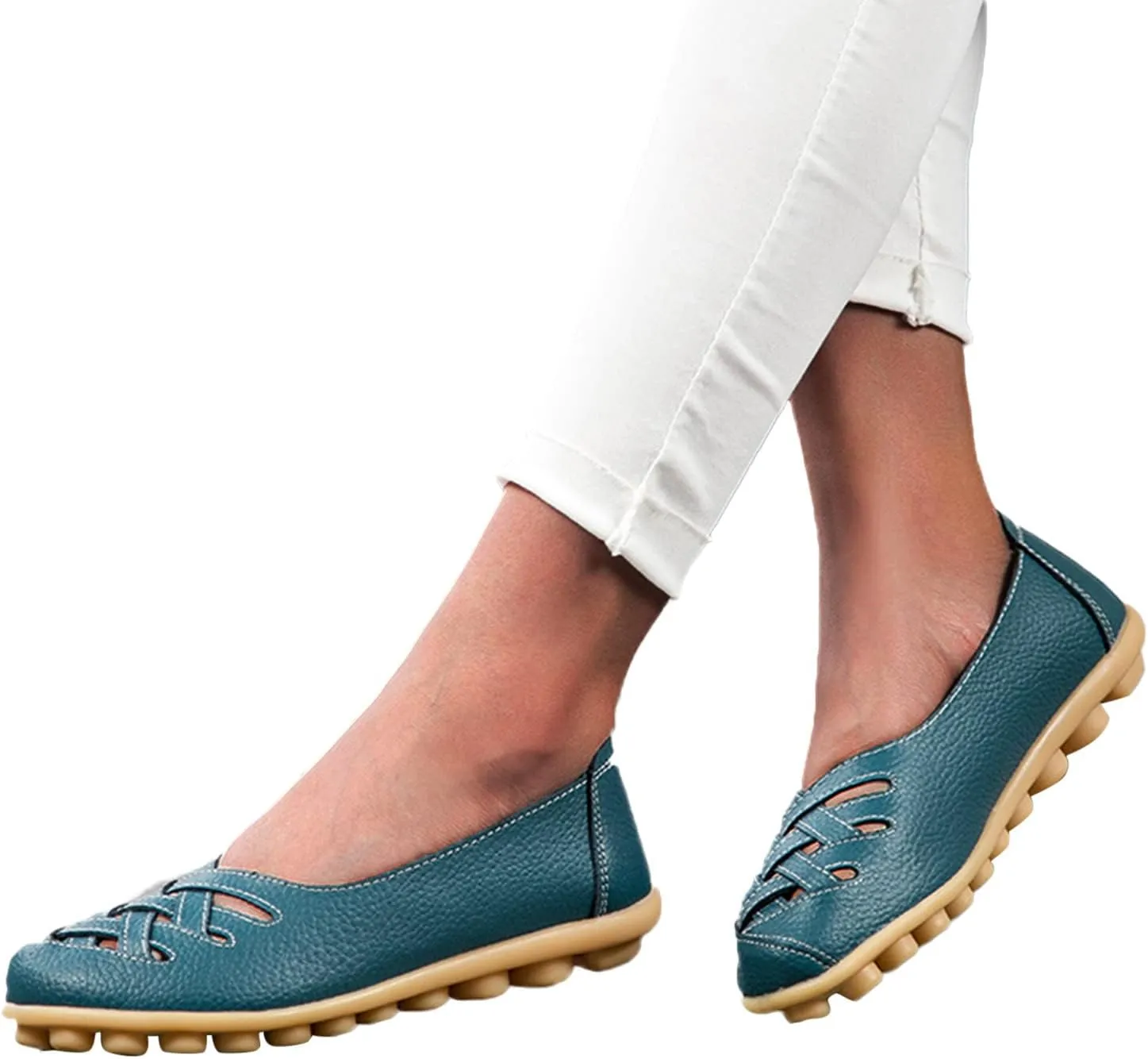 SuanlaTDS Slip On Women Comfort Walking Flat Loafers Casual Shoes Driving Loafers Walking Shoes for Women Women's Casual Shoes (Light Blue, 7.5)