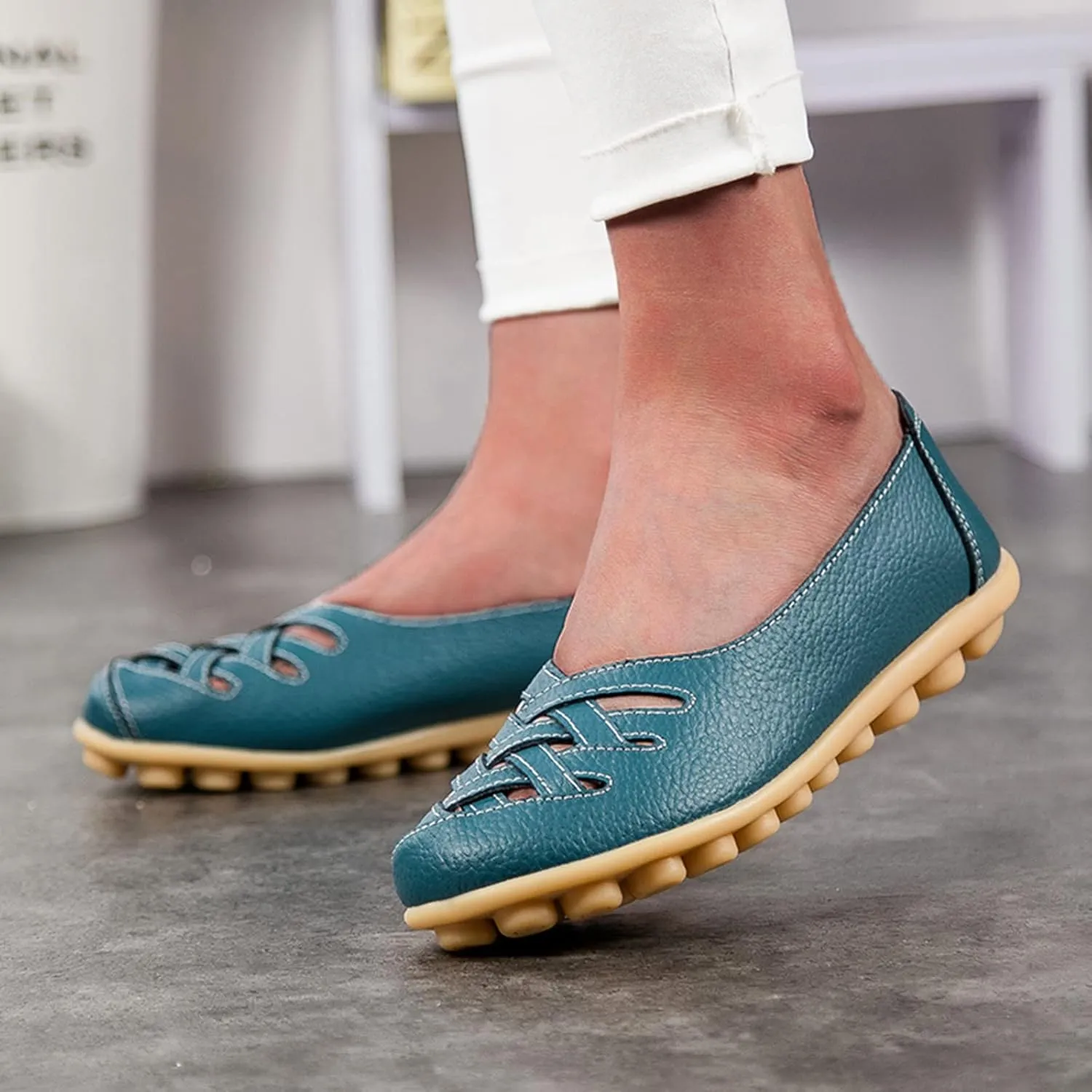 SuanlaTDS Slip On Women Comfort Walking Flat Loafers Casual Shoes Driving Loafers Walking Shoes for Women Women's Casual Shoes (Light Blue, 7.5)
