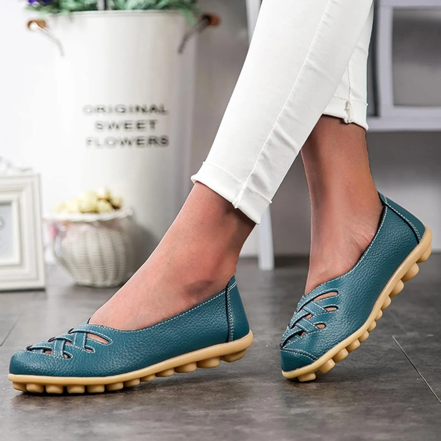 SuanlaTDS Slip On Women Comfort Walking Flat Loafers Casual Shoes Driving Loafers Walking Shoes for Women Women's Casual Shoes (Light Blue, 7.5)