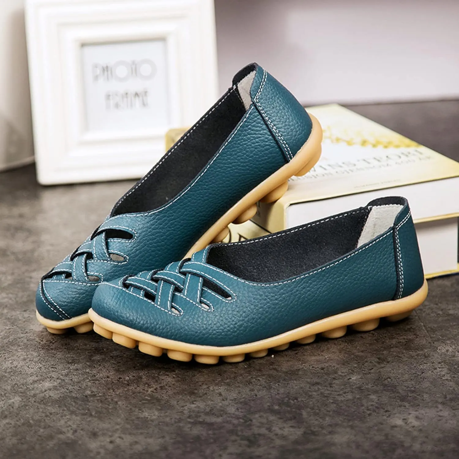 SuanlaTDS Slip On Women Comfort Walking Flat Loafers Casual Shoes Driving Loafers Walking Shoes for Women Women's Casual Shoes (Light Blue, 7.5)