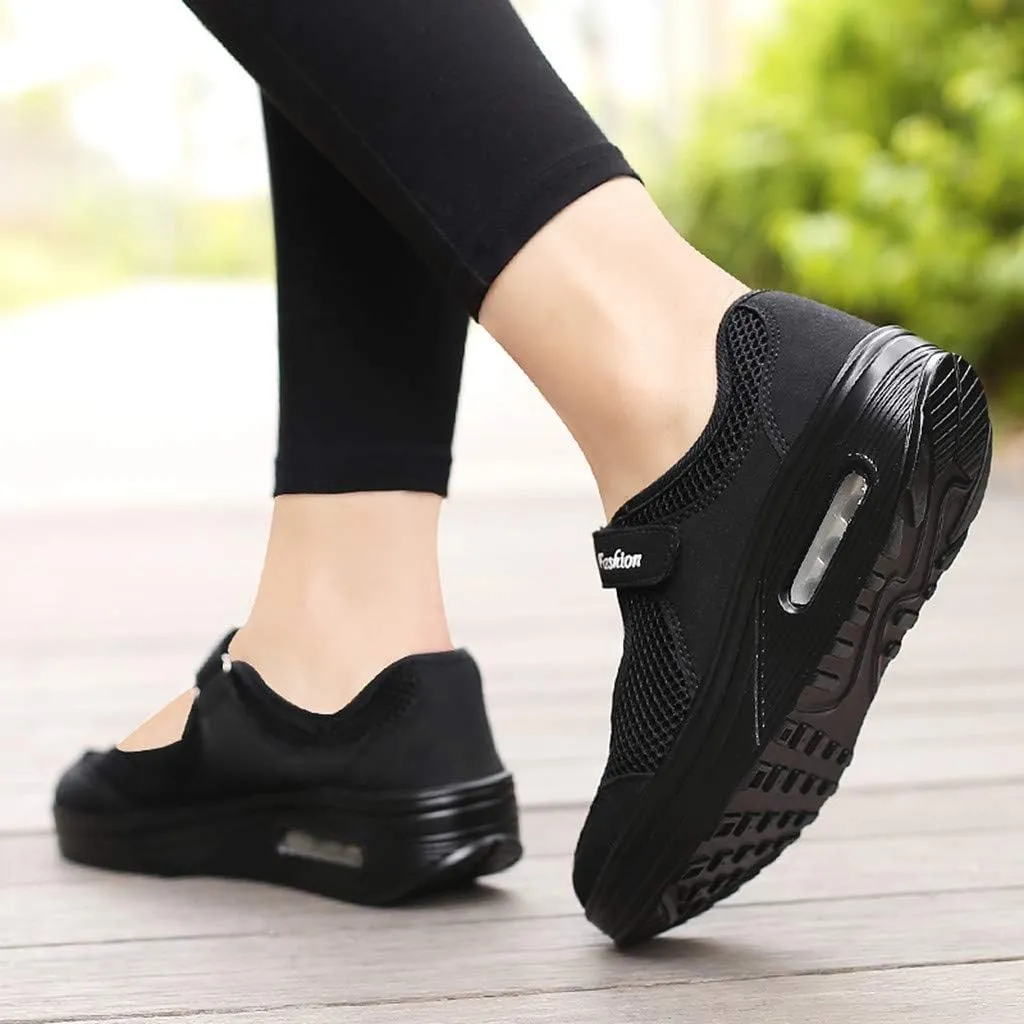 SuanlaTDS Women's Breathable Casual Running Shoes, Black, Size 7.5