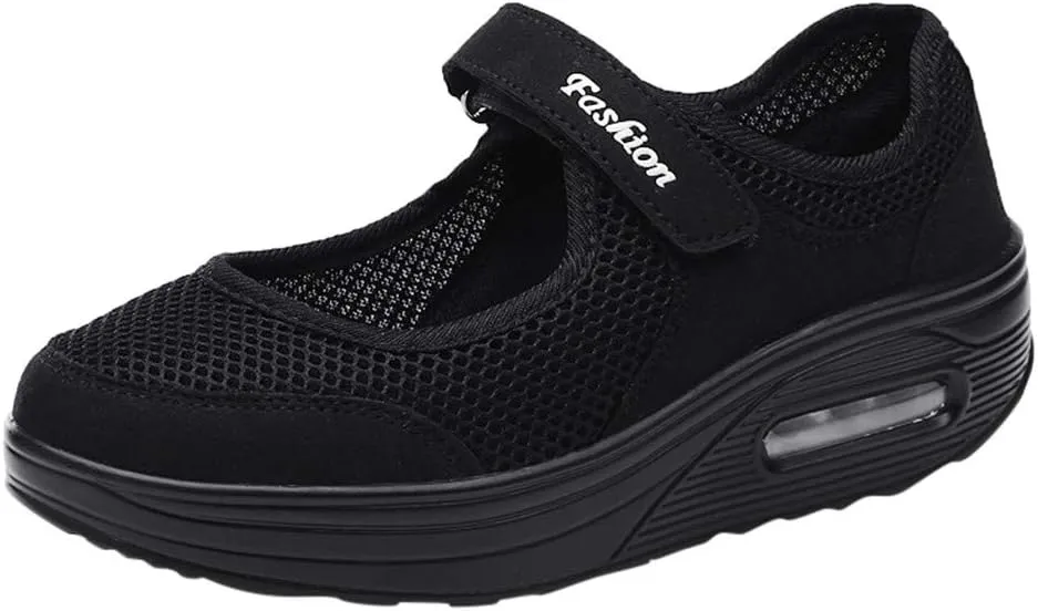 SuanlaTDS Women's Breathable Casual Running Shoes, Black, Size 7.5