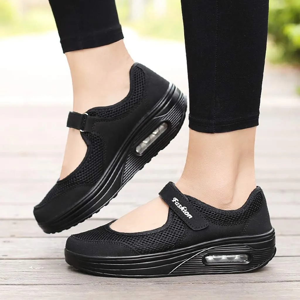 SuanlaTDS Women's Breathable Casual Running Shoes, Black, Size 7.5