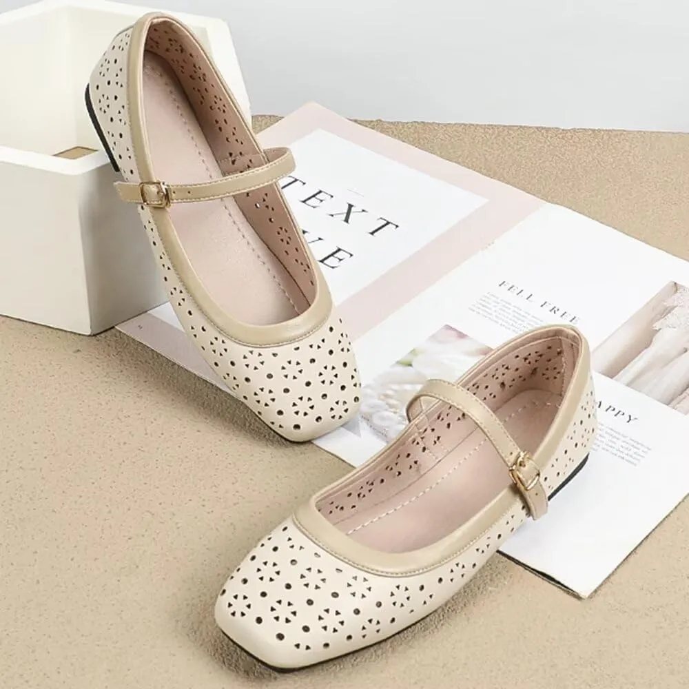 TN TANGNEST Flat Shoes for Women Retro Square Toe Mary Jane Flats Shiny Ballet Flats Comfortable Office Flats