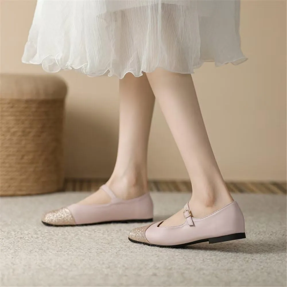 TN TANGNEST Flat Shoes for Women Retro Square Toe Mary Jane Flats Shiny Ballet Flats Comfortable Office Flats