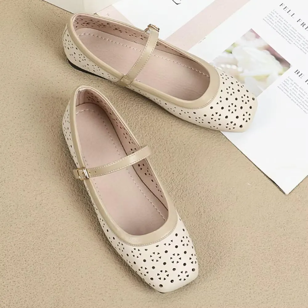 TN TANGNEST Flat Shoes for Women Retro Square Toe Mary Jane Flats Shiny Ballet Flats Comfortable Office Flats
