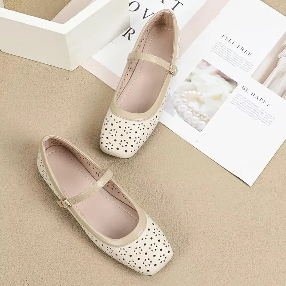 TN TANGNEST Flat Shoes for Women Retro Square Toe Mary Jane Flats Shiny Ballet Flats Comfortable Office Flats