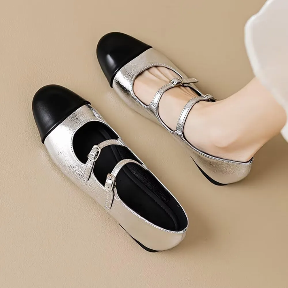 TN TANGNEST Leather Flats for Women Comfortable Round Toe Slip On Ballet Flats Retro Dress Mary Jane Flats
