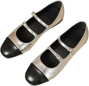 TN TANGNEST Leather Flats for Women Comfortable Round Toe Slip On Ballet Flats Retro Dress Mary Jane Flats