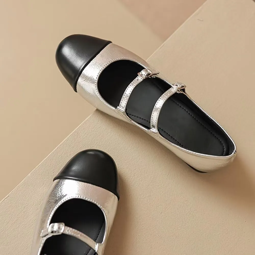TN TANGNEST Leather Flats for Women Comfortable Round Toe Slip On Ballet Flats Retro Dress Mary Jane Flats