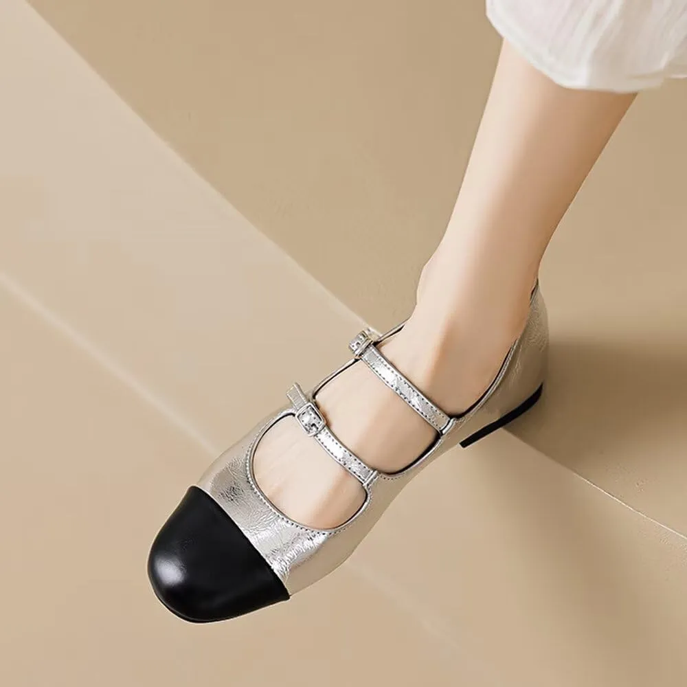 TN TANGNEST Leather Flats for Women Comfortable Round Toe Slip On Ballet Flats Retro Dress Mary Jane Flats