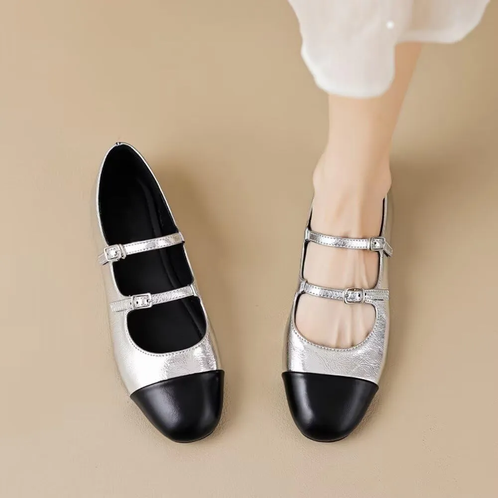 TN TANGNEST Leather Flats for Women Comfortable Round Toe Slip On Ballet Flats Retro Dress Mary Jane Flats