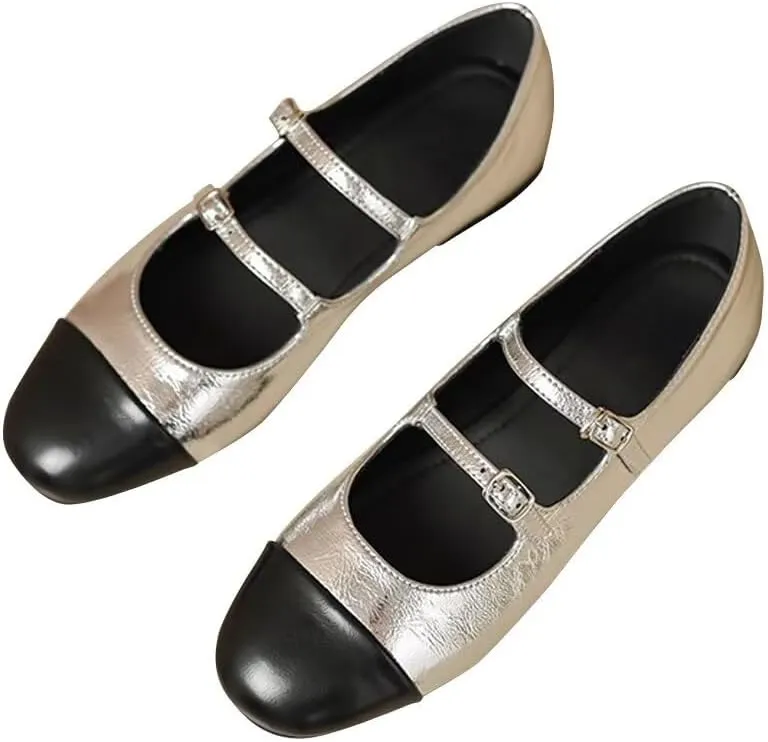 TN TANGNEST Leather Flats for Women Comfortable Round Toe Slip On Ballet Flats Retro Dress Mary Jane Flats