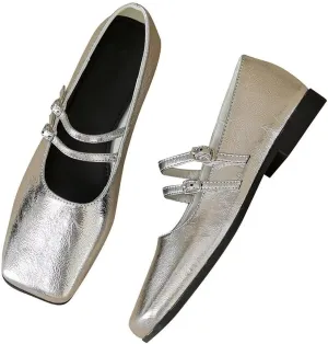 TN TANGNEST Women's Mary Jane Flats Fashion Square Toe Slip On Buckle Flats Soft Comfortable Casual Flat Shoes