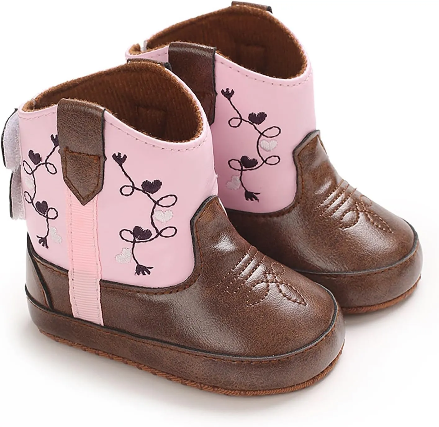Toddler Infant Leather Soft Sole Cowboy Boots for Baby Boys Girls Newborn Prewalker Non Slip Shoes with Embroidery