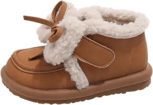 Toddler Kids Cotton Fleece Ankle Boots Winter Fashion Cute Bowknot Fr ining Comfy Soft Warm Walking Shoes