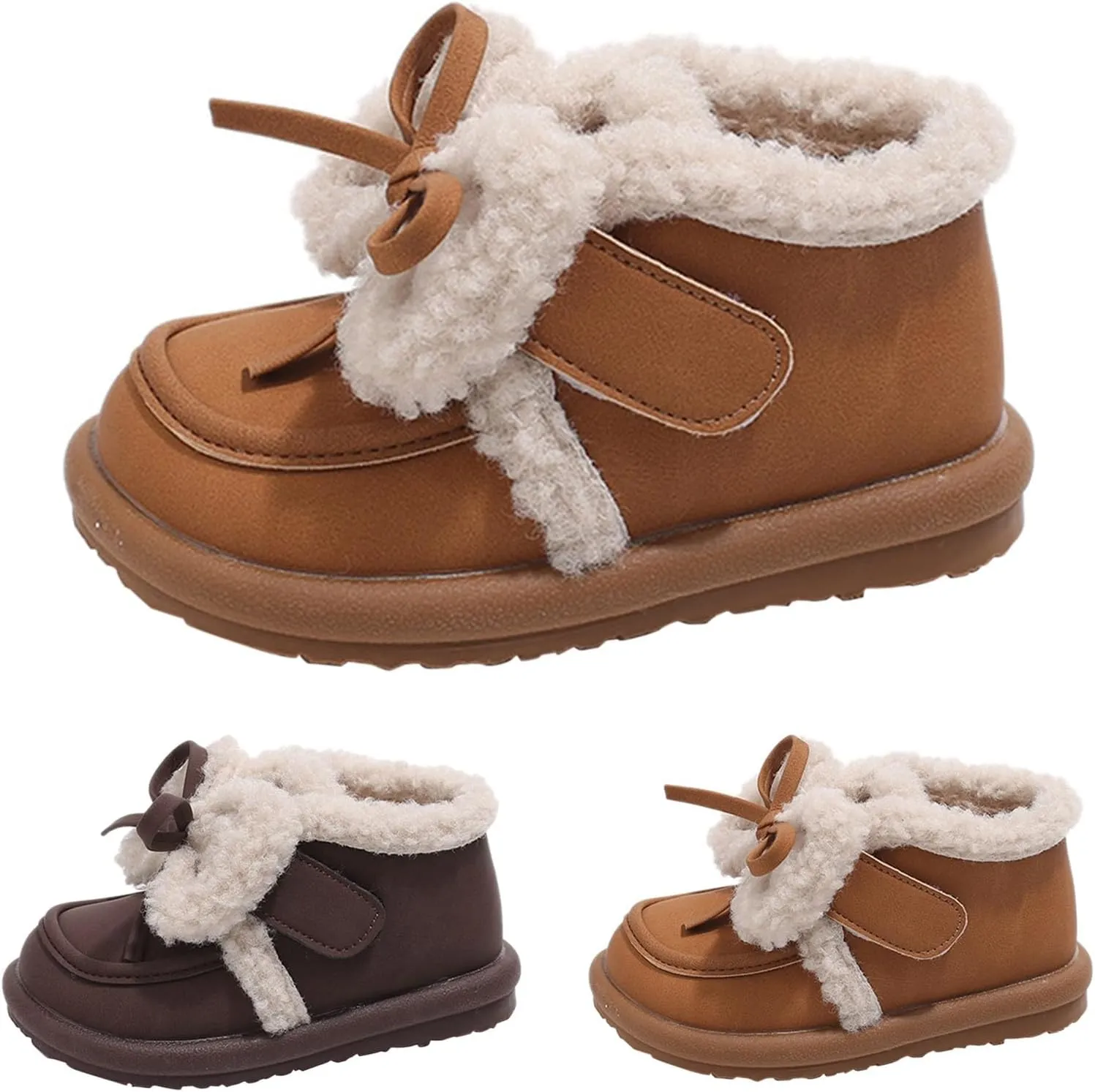 Toddler Kids Cotton Fleece Ankle Boots Winter Fashion Cute Bowknot Fr ining Comfy Soft Warm Walking Shoes