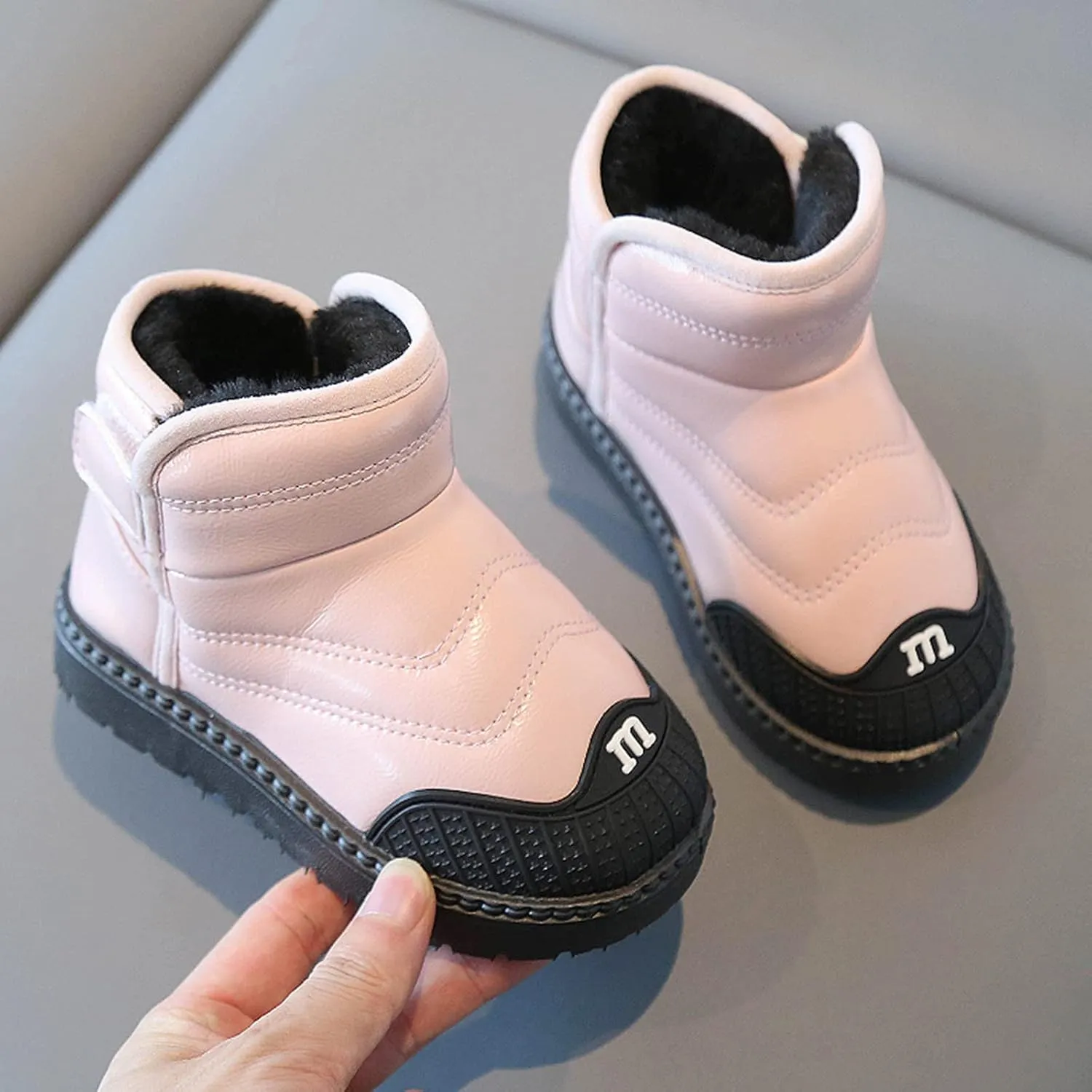 Toddler PU Leather Non-slip Resistan Ankle boots Kids Snow Boots Girl's Warm Winter Wterproof Outdoor Boot