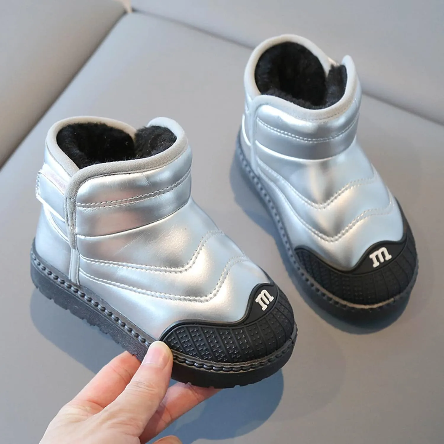 Toddler PU Leather Non-slip Resistan Ankle boots Kids Snow Boots Girl's Warm Winter Wterproof Outdoor Boot