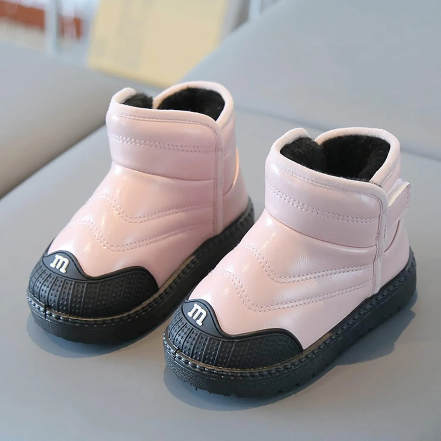 Toddler PU Leather Non-slip Resistan Ankle boots Kids Snow Boots Girl's Warm Winter Wterproof Outdoor Boot
