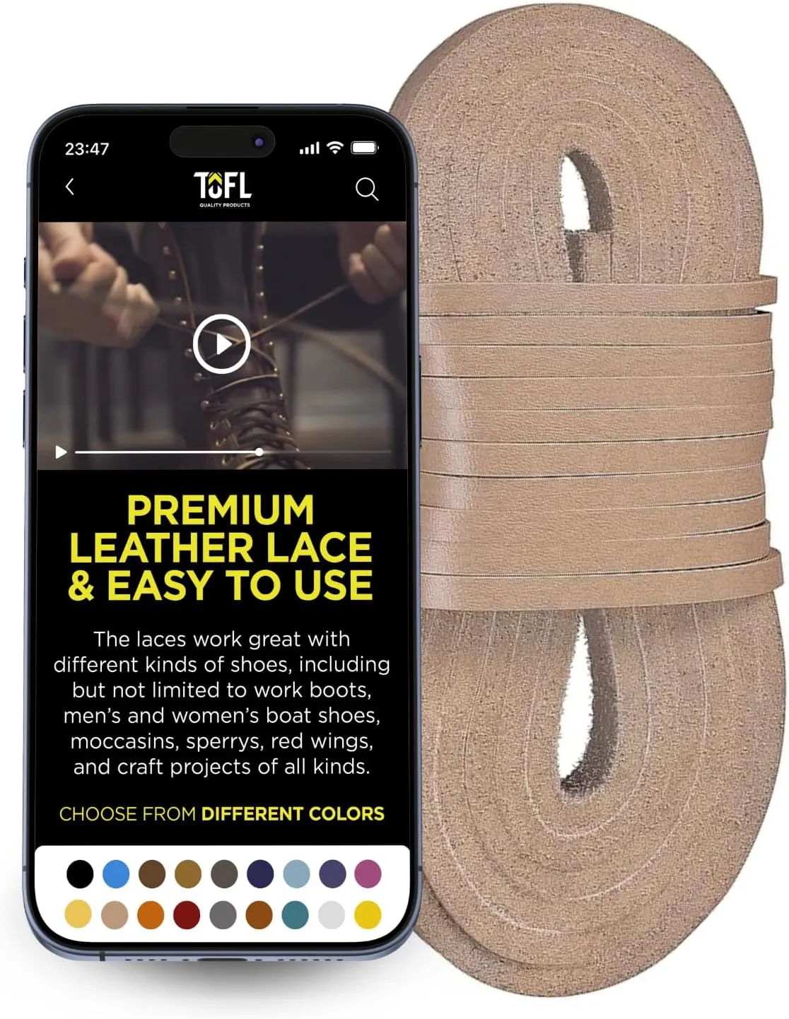 TOFL Leather Boot Laces|1/8 Inch Thick 72 Inches Long|2 Leather Strips [1 Pair]