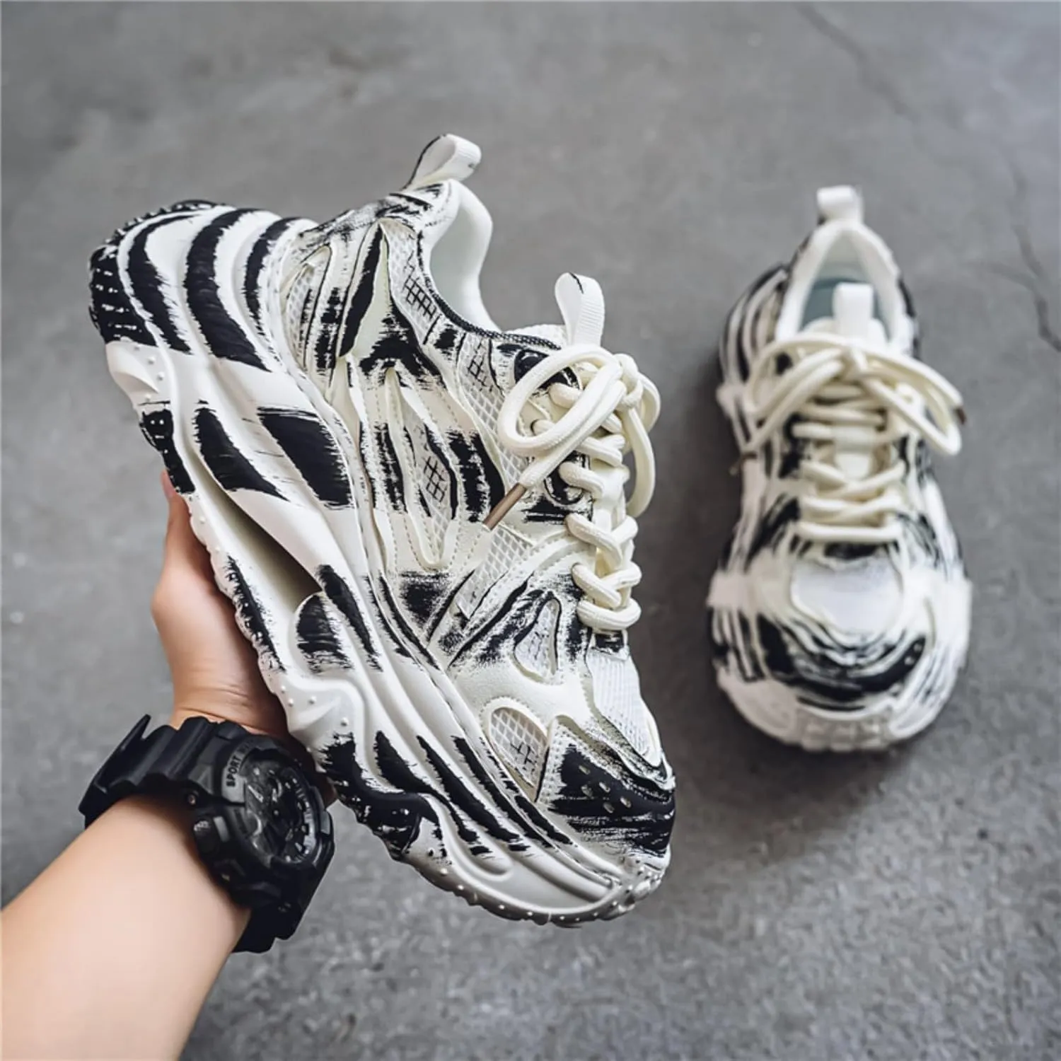 Trend Fashion Breathable Mesh Lace Up Chunky Sneakers for Mens Lightweight Non-Slip Round Toe Casual Outdoor Walking Running Shoes Sport Dad Shoes