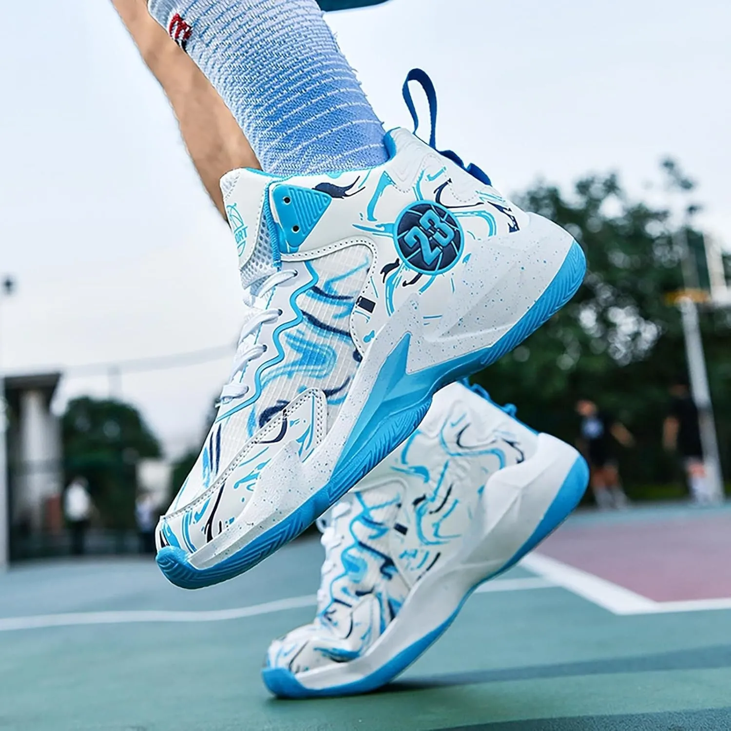 Unisex Basketball Shoes Anti Slip Breathable Fashionable Graffiti Sports Training Boots