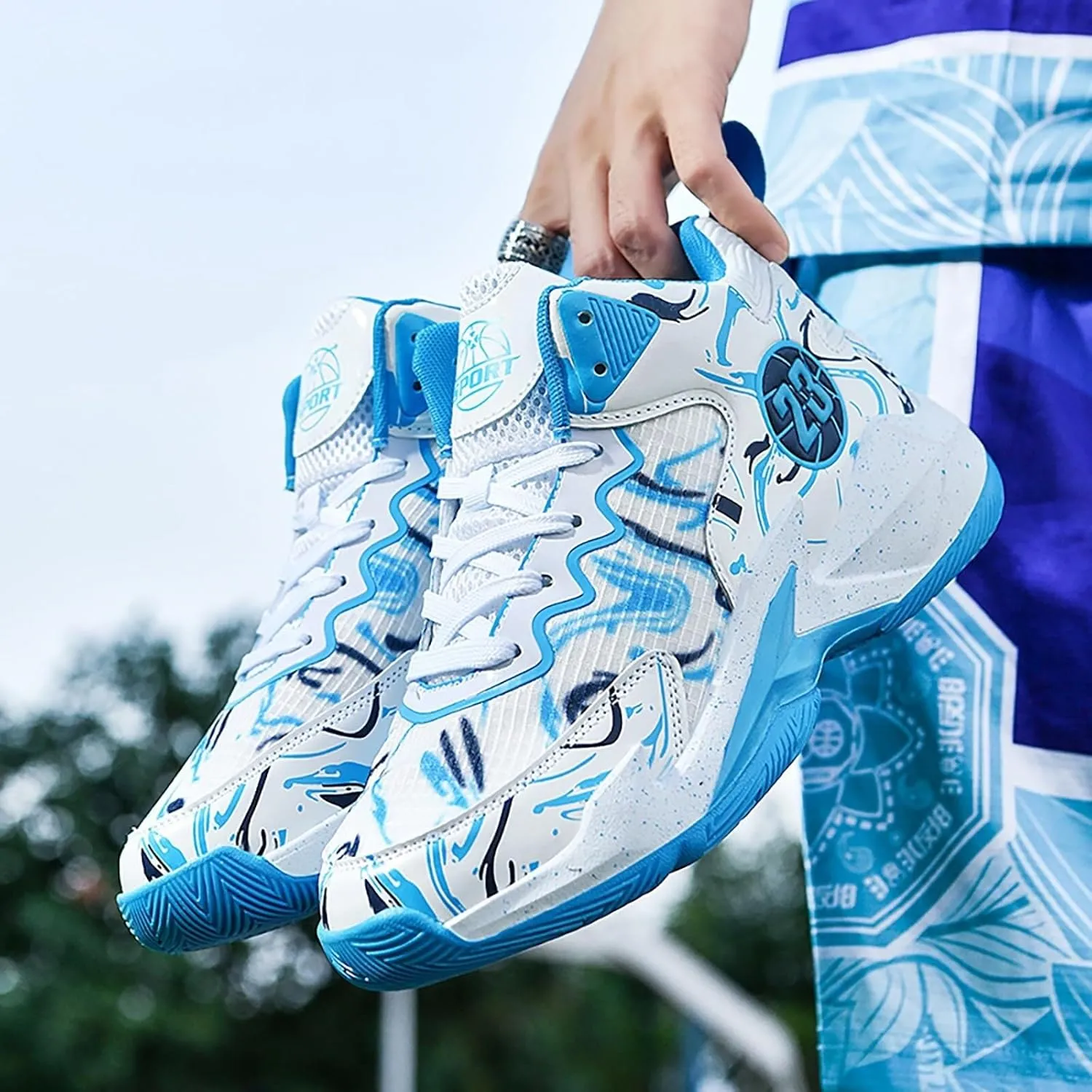 Unisex Basketball Shoes Anti Slip Breathable Fashionable Graffiti Sports Training Boots