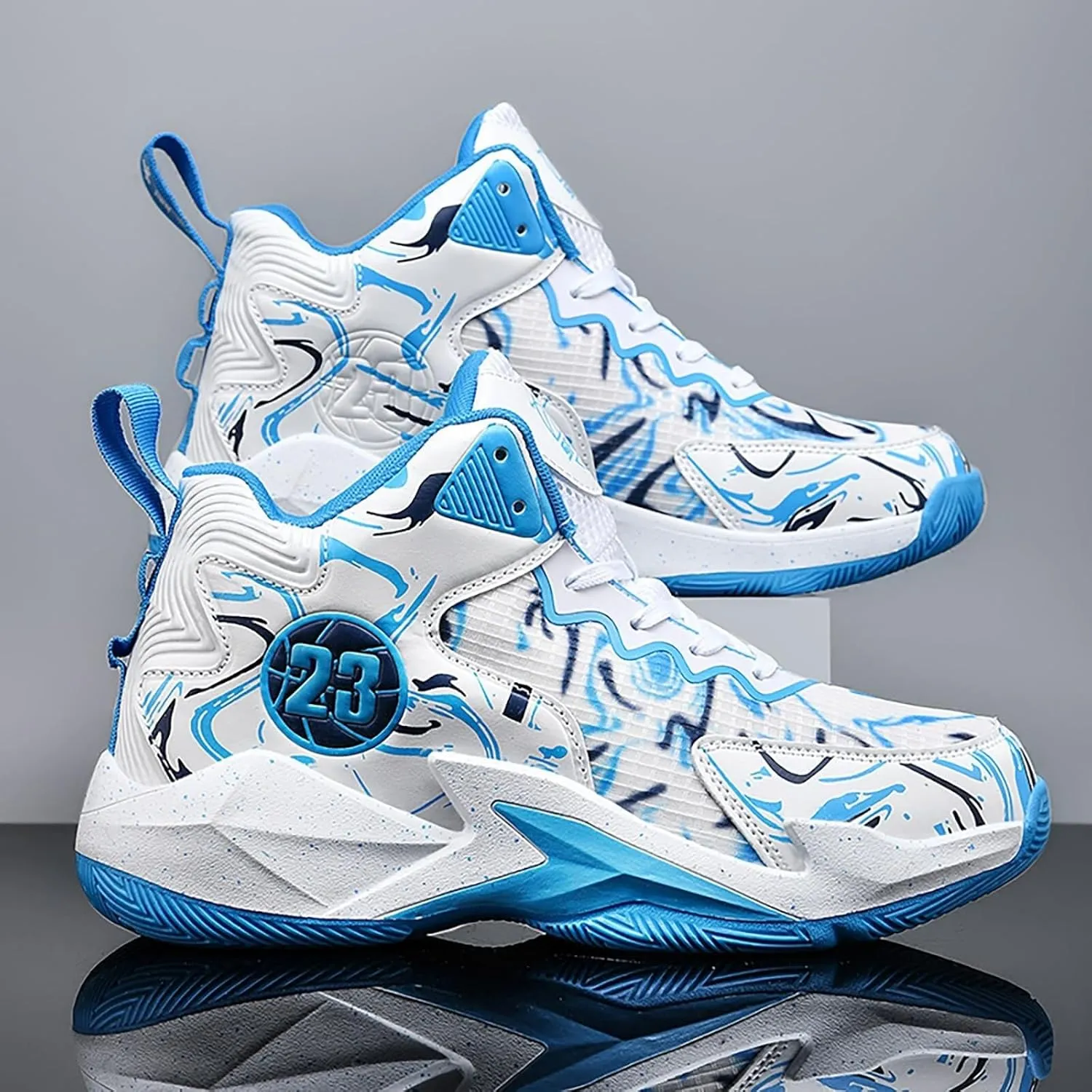 Unisex Basketball Shoes Anti Slip Breathable Fashionable Graffiti Sports Training Boots