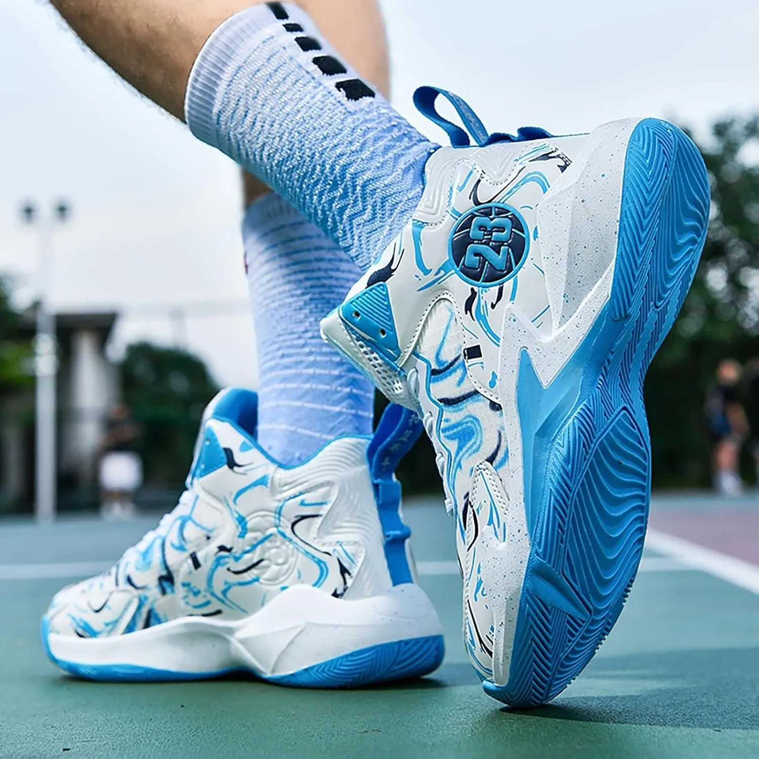 Unisex Basketball Shoes Anti Slip Breathable Fashionable Graffiti Sports Training Boots