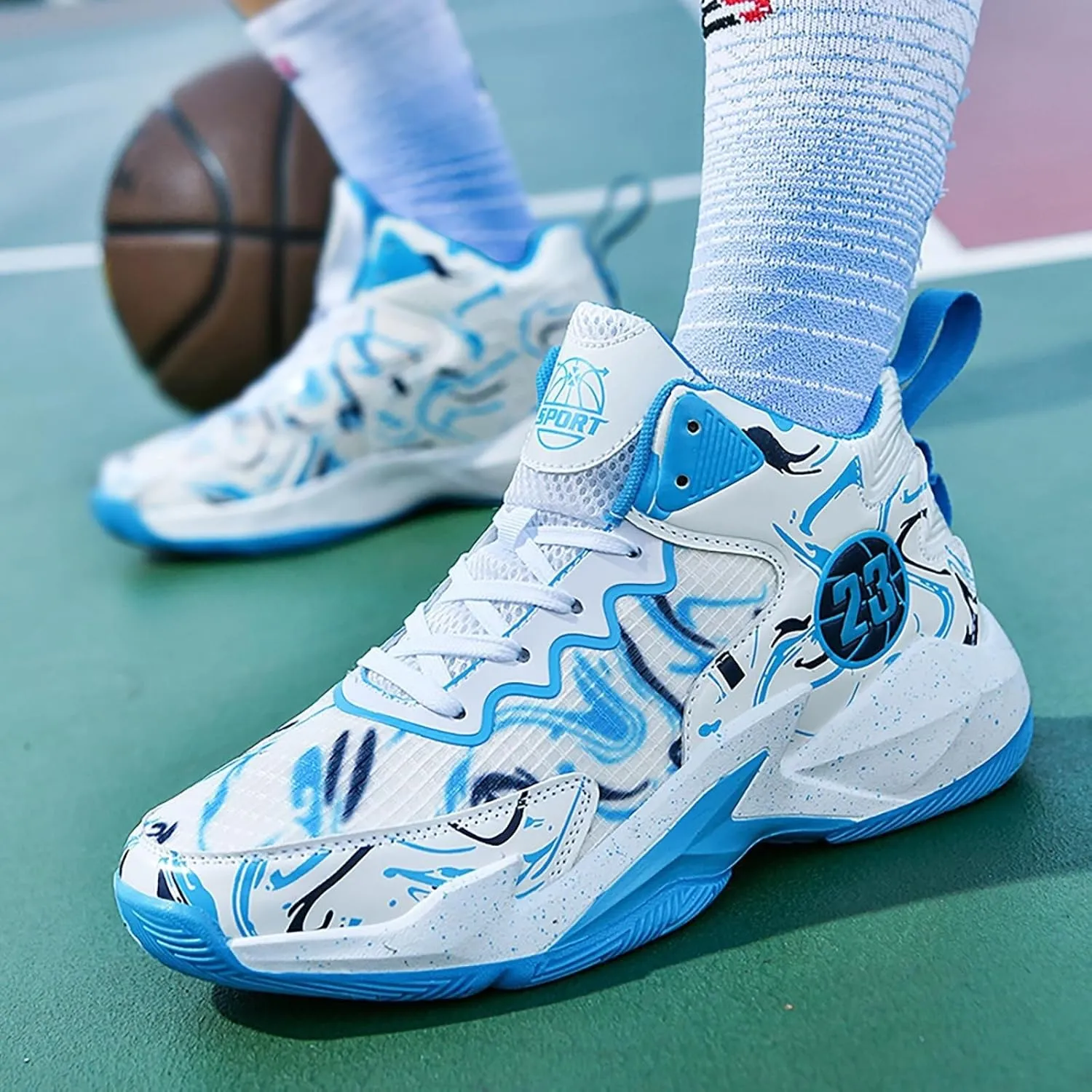 Unisex Basketball Shoes Anti Slip Breathable Fashionable Graffiti Sports Training Boots